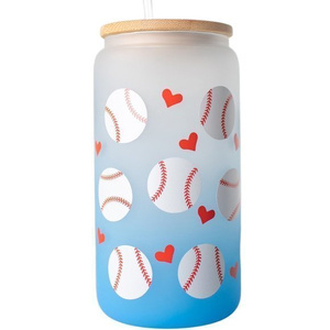 For The Love of Baseball 16oz Libby Frosted Beer‎ Glass with Straw